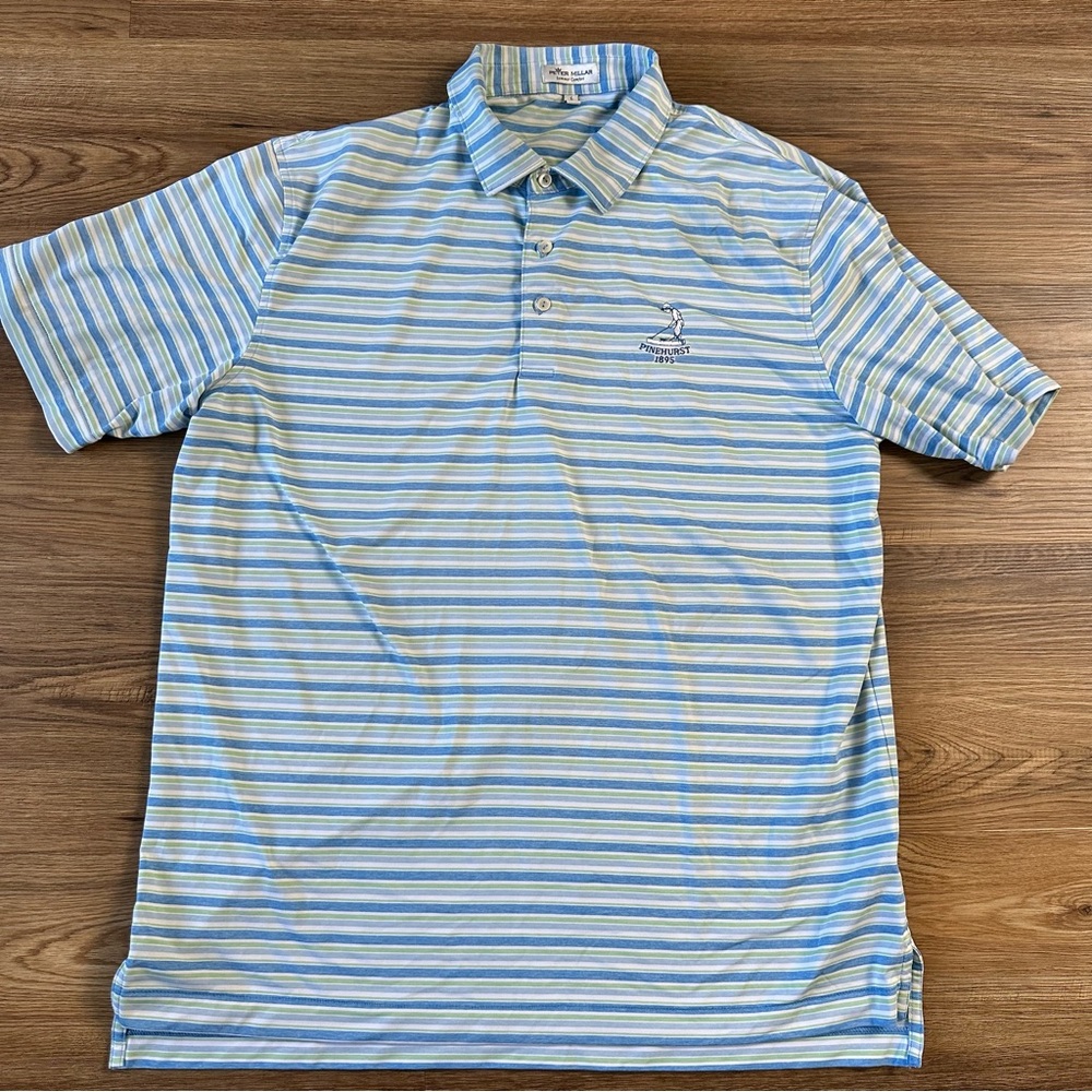 Peter Millar Polo Shirt Mens Large Striped Summer Comfort Golf Pinehurst 1895 - Picture 2 of 9